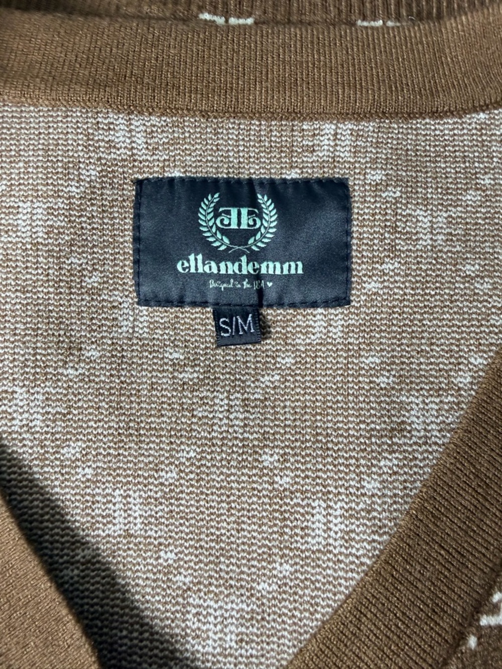 Ellandemm Woman’s Monogram Preppy Academia Cardigan Brown & Ivory 
Size S/M - Picture 9 of 9